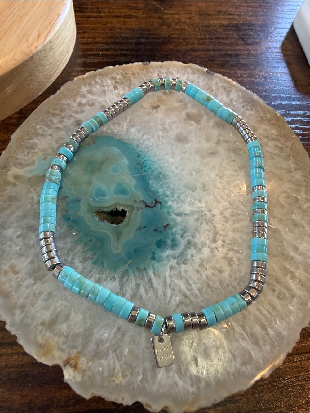 Turquoise Beaded Stretch anklet with Silver Accents